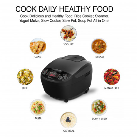 TurboTronic by Z-Line TurboTronic by Z-Line Multikocher 5 Liter Dampfgarer, japanischer Reiskocher Slowcooker mit Timer, 860 W, Schwarz Digital fur Milchreis Multivarka Schongarer Мультиварка TurboTronic by Z-Line пароварка 5 литров, японская рисоварка,