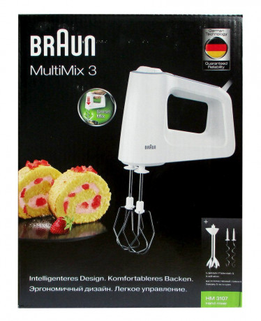 Braun Braun Handmixer HM 3107 WH MultiMix 3 Handmixer mit Stabmixer-Aufsatz  Ручной миксер Braun HM 3107 WH MultiMix 3 с насадкой для ручного миксера