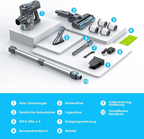 Buture Buture Akku-Hand-und Stielstaubsauger, 160,00 W, Beutellos, Kabellos mit 2200 mAh*6 Abnehmbarem Akku 6-in-1 Handstaubsauger 35 Min  Беспроводной ручной пылесос Buture, 160,00 Вт, без мешка, беспроводной, со съемным аккумулятором 2200 мАч*6 Ручной п