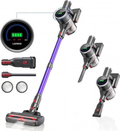 Laresar Laresar Akku-Hand-und Stielstaubsauger, 400,00 W, 33000pa Saugkraft Akku Staubsauger, Bis zu 55 Min Laufzeit, 1.5L Staubspeicherkapazitat, fur Hartboden Teppich Tierhaare Беспроводной ручной и стержневой пылесос Laresar, беспроводной пылесос мощн