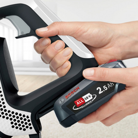 BOSCH BOSCH Akku-Stielstaubsauger Unlimited Serie 6, weiss, BCS611AM, beutellos, 18V Power for ALL Akku, inkl. Mobelpinsel und Polsterduse  Беспроводной пылесос BOSCH Unlimited Series 6, белый, BCS611AM, без мешка, аккумулятор 18 В Power for ALL, включая 