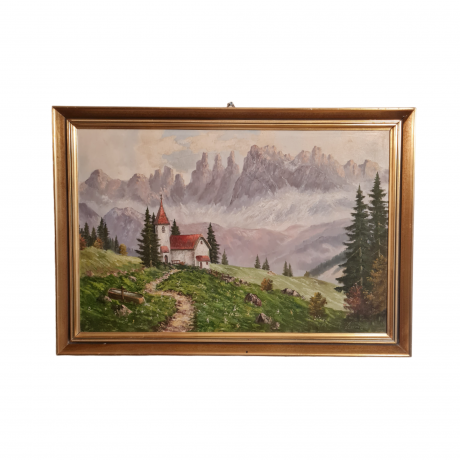 Картина винтажная "Горный пейзаж с домиком", 66 x 46,5 см, Германия, 1960-70гг.