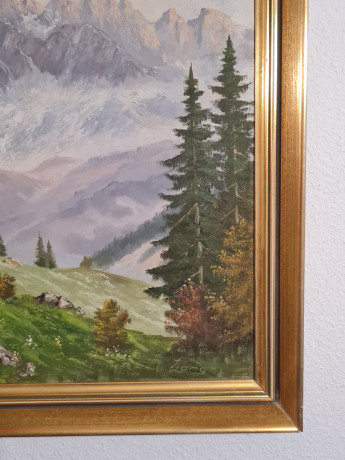 Картина винтажная "Горный пейзаж с домиком", 66 x 46,5 см, Германия, 1960-70гг.