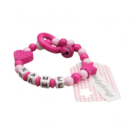 kleinerStorch Greifling mit Name – Madchen Beissring personalisiert – Holz Rassel Herz pink Игрушка-клатч с именем
