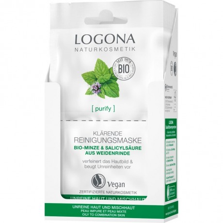 Logona Klarende Reinigungsmaske Bio-Minze & Salicylsaure aus der Weidenrinde  Очищающая очищающая маска с органической мятой и салициловой кислотой из коры ивы