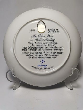 Furstenberg, Коллекционная Тарелка, ограниченный тираж, репродукция картины Герберта Изенберга "У Кёльнского Собора", 20см, Германия 1988г.