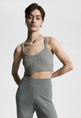 Tommy Hilfiger CABLE KNIT CROP Top med heather grey CABLE KNIT CROP Топ средний вереск серый