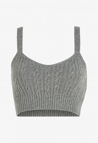 Tommy Hilfiger CABLE KNIT CROP Top med heather grey CABLE KNIT CROP Топ средний вереск серый