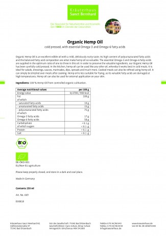 Krauterhaus Sanct Bernhardt Organic Hemp Oil, 250 мл