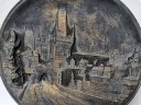 Prague Charles Bridge, Декоративное рельефное панно "Ночная Прага в золоте" с трехмерным изображением Карлова моста, дерево, 20см, Чехия 1950г.
