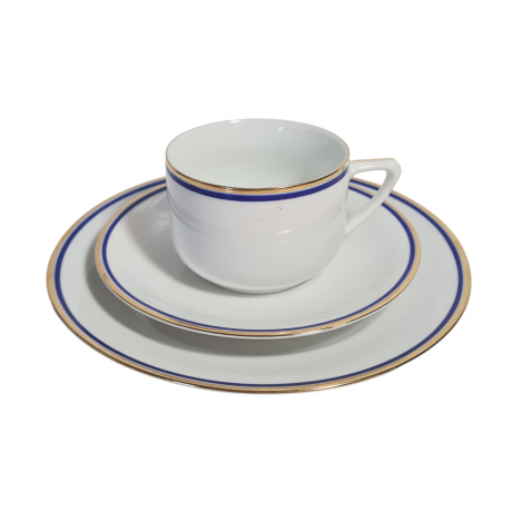 Сервиз чайный винтажный Eamag Alt Schonwald на 4 персоны, с синей и золотой полосой, фарфор, Германия, 1960-70гг.