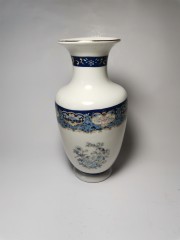 Japan porcelain, Винтажная Ваза "Цветы и птицы" в сине-голубых тонах с позолотой, Раритет, японский фарфор, 22см, Япония 1970г.