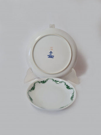 Тарелки винтажные Furstenberg с зеленым цветочным рисунком, 2 шт., фарфор, 18 и 13,5 см, Германия, 1960-70гг.