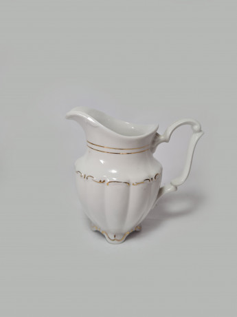 Walbrzych Poland Белый фарфоровый чайный набор с позолотой: чайник, сахарница, молочник, Польша, 1960-70гг.