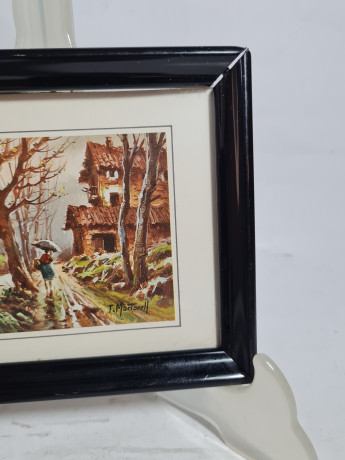 Картина винтажная Martocell "Осенняя прогулка в лесу", в раме, 15 х 12 см, Германия, 1980-90гг.