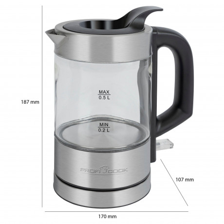 ProfiCook ProfiCook Wasserkocher PC-WKS 1228 G inox, Glas, 360°, 0,5 l, 1100 W  Чайник ProfiCook PC-WKS 1228 G inox, стекло, 360°, 0,5 л, 1100 Вт