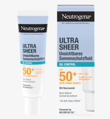 Neutrogena Sonnenfluid Gesicht, ultra sheer oil control, LSF 50+, Солнцезащитный флюид для лица, ультралегкий, контролирующий жирность кожи, SPF 50+, 50 мл