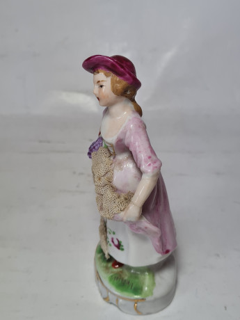 Barock Rokoko Статуэтка "Дама в викторианском стиле в бордово-фиолетовом платье и шляпке", 12,5 x 7 см, Германия, 1960-70гг.
