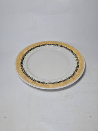 H&C Czechoslovakia Набор тарелок, белый фарфор с зелено-золотым  ободком, 4 шт х 24,5 x 3, Чехословакия, 1960-70гг.
