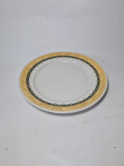 H&amp;C Czechoslovakia Набор тарелок, белый фарфор с зелено-золотым  ободком, 4 шт х 24,5 x 3, Чехословакия, 1960-70гг.