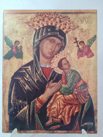 Картина винтажная "Богородица", дерево, ручная роспись, 21 x 27,5 см, Германия, 1960-70гг.