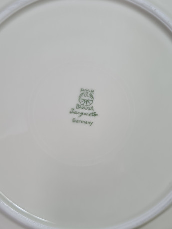 Чайное трио винтажное PMR Jaeger&Co Bavaria с нежными абстрактными цветами, ребристая фактура тарелок, фарфор, Германия, 1960-70гг.