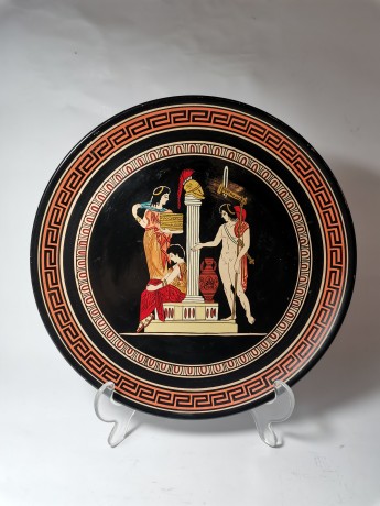 Apollo, Коллекционная керамическая тарелка репродукция картины 480г до н.э. "Электра и ее брат Орест и любовник Эгисф", 25см, Греция 1970-1980г.