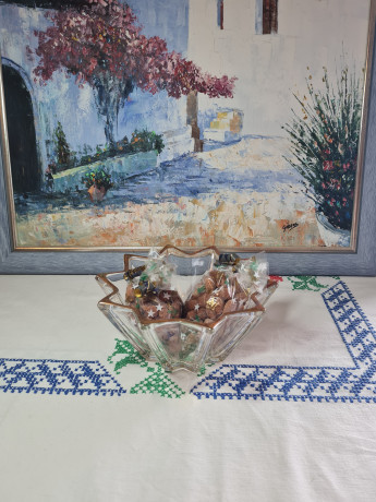 Конфетница винтажная в форме звезды, хрустальное стекло, позолота 24К, Германия, 1970-80гг.