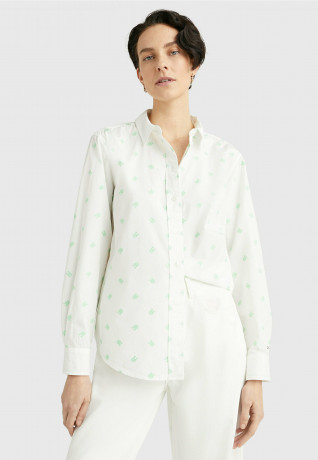 Tommy Hilfiger MONOGRAM EMBROIDERY  Button-down blouse small cmd emb spring lime MONOGRAM EMBROIDERY Блузка на пуговицах маленький cmd emb весенняя известь