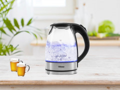 Tristar Tristar Wasserkocher, 1.7 l, 2200 W, Glas LED Beleuchtung 360° Edelstahlsockel, leise elektrisch ohne Kabel  Чайник Tristar, 1,7 л, 2200 Вт, стеклянное светодиодное освещение, основание из нержавеющей стали на 360°, бесшумный электрический без каб