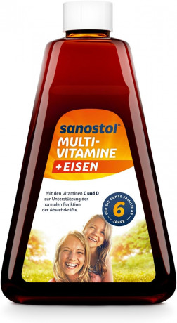 Sanostol Plus Eisen Saft age 6+, 230 ml, Саностол Мультивитаминный сироп с витаминами А, В6, С, D и железом для детей от 6ти лет, апельсиновый вкус, 230 мл