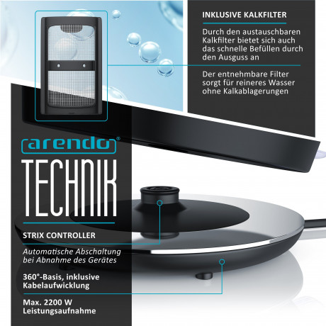 Arendo Arendo Wasserkocher, 1,7 l, 2200 W, Edelstahl Retro Style Vintage, Uberhitzung  Trockenkochschutz, silber  Чайник Arendo, 1,7 л, 2200 Вт, нержавеющая сталь, винтажный ретро-стиль, защита от перегрева, защита от выкипания, серебристый