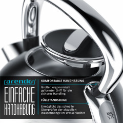 Arendo Arendo Wasserkocher, 1,7 l, 2200 W, Edelstahl Retro Style Vintage, Uberhitzung Trockenkochschutz, silber Чайник Arendo, 1,7 л, 2200 Вт, нержавеющая сталь, винтажный ретро-стиль, защита от перегрева, защита от выкипания, серебристый