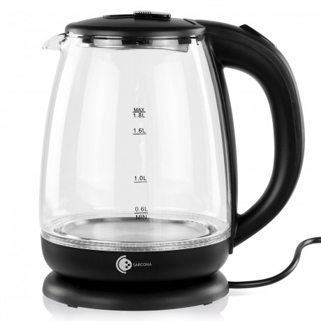 Sarcona Sarcona Wasserkocher Wasserkocher Schwarz Glas 1,8l 1800W WK10888, 1800,00 W, Glas, 1,8 Liter Fassungsvermogen  Чайник Sarcona чайник черный стекло 1,8л 1800Вт WK10888, 1800,00Вт, стекло, объем 1,8л