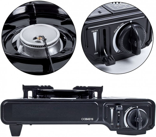 JUNG JUNG Gaskocher mobiler Campingkocher Gaskocher + 4 Kartuschen Gas, Autark verwendbar, (Gaskocher Notfall, Kartuschenkocher, Butangaskocher, praktischem Transportkoffer, erhitzen  aufwarmen Lebensmittel), mobiler Gaskocher, Outdoor geeignet Camping Ko