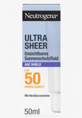 Neutrogena Sonnenfluid Gesicht, ultra sheer age shield, LSF 50, Солнцезащитный флюид для лица, ультратонкий защитный крем от старения, SPF 50, 50 мл