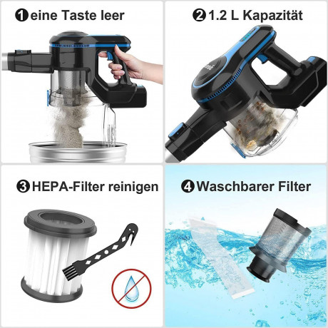 TASVAC TASVAC Akku-Hand-und Stielstaubsauger N5T, 250,00 W, Akku Staubsauger, 25KPa, 250W, Akku Staubsauger, 55 Minuten, 1.2L  Беспроводной ручной и стержневой пылесос TASVAC N5T, 250,00 Вт, беспроводной пылесос, 25 кПа, 250 Вт, беспроводной пылесос, 55 м