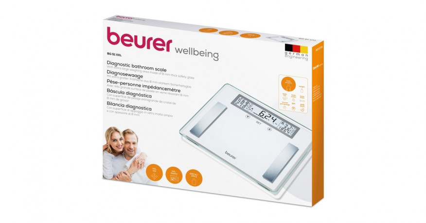 Beurer Beurer Korperanalysewaage BG 51 XXL  weiss/edelstahl (geburstet)  weiss/edelstahl (geburstet) Весы для анализа тела Beurer BG 51 XXL белый/нержавеющая сталь (матовая)