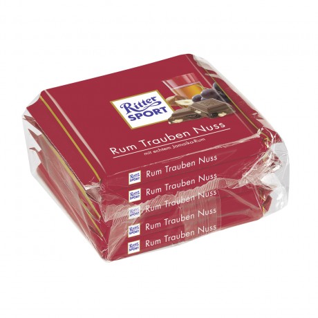 Ritter Sport (Риттер Спорт) Tafelschokolade Rum Trauben Nuss Rum (2 %), Sultaninen (13 %), Haselnuss-шт.chen (5,5 %), Kakao (30 %), Упаковка 16 шт. x 500 г
