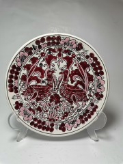 DAKAS CERAMIC, Коллекционная керамическая тарелка "Павлины" в бордовом декоре, 18см, Родос Греция 1970г.