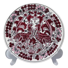DAKAS CERAMIC, Коллекционная керамическая тарелка "Павлины" в бордовом декоре, 18см, Родос Греция 1970г.