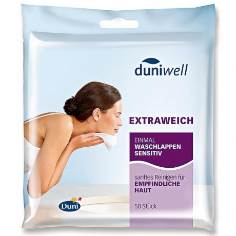 Duniwell Einmal Waschlappen sensitiv Одноразовые салфетки чувствительные дополнительная мягкость 50 шт.