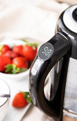 JUNG JUNG Wasserkocher ADLER AD1285, Wasserkocher mit Temperatureinstellung 40-100°C Digital, 1.7 l, 2200 W, Glas mit Edelstahl, LED Beleuchtung  LCD Display, 360° Basis Kettle  Чайник JUNG ADLER AD1285, чайник с регулировкой температуры 40-100°C, цифрово