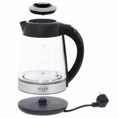 JUNG JUNG Wasserkocher ADLER AD1285, Wasserkocher mit Temperatureinstellung 40-100°C Digital, 1.7 l, 2200 W, Glas mit Edelstahl, LED Beleuchtung  LCD Display, 360° Basis Kettle  Чайник JUNG ADLER AD1285, чайник с регулировкой температуры 40-100°C, цифрово