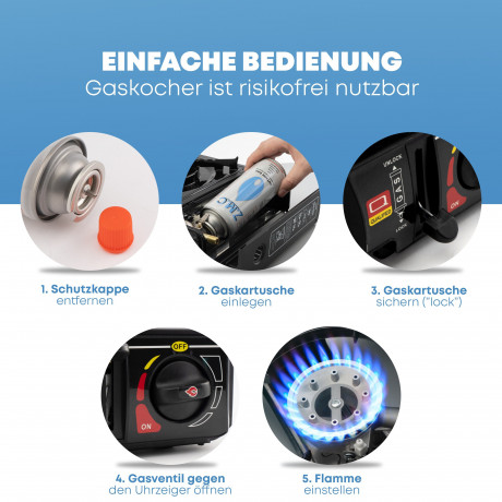 ZMC ZMC Gaskocher Gaskocher 1-flammig + Aufbewahrungskoffer + 12x Gaskartuschen 227g, (Butangas Campingkocher fur Innenraum/Outdoor, Campinggaskocher 2,2 kW mit Piezozundung), Kochfeld Herd Gaskocher mit Kartusche, Gaskochfeld fur Camping Газовая плита Z