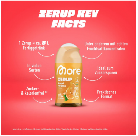 MORE Zerup SET of 5st x 65ml, Набор 5 шт 65 мл сиропы-концентрат для воды и напитков, без сахара, 0 ккал, без сифона