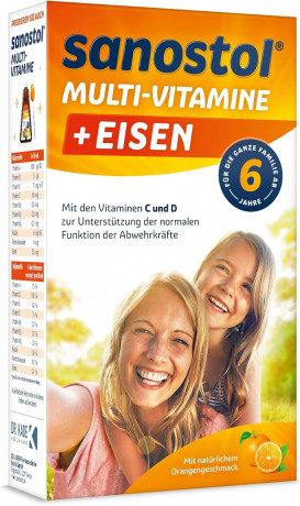 Sanostol Plus Eisen Saft age 6+, 460 ml, Саностол Мультивитаминный сироп с витаминами А, В6, С, D и железом для детей от 6ти лет, апельсиновый вкус, 460 мл