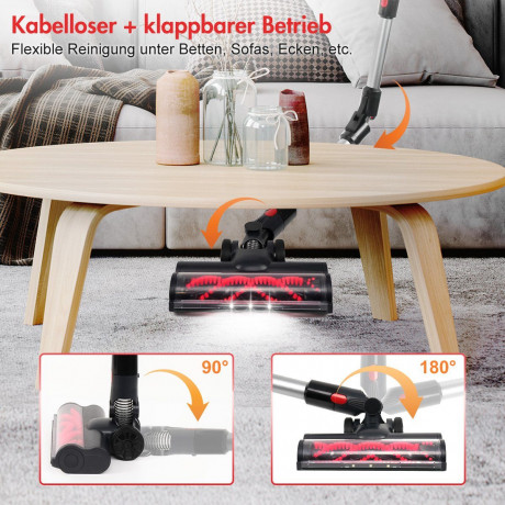 7Magic 7Magic Akku-Hand-und Stielstaubsauger, 450 W, 30000 Pa Starke Saugleistung, Laufzeit max. 60min, Faltbarer Staubsauger, 6-stufiges HEPA Filtrierung, LED Anti-Tangle Elektroburste, Abnehmbarer Akku, Wandhalterung, fur Tierhaare/Fussboden/Teppiche, 0