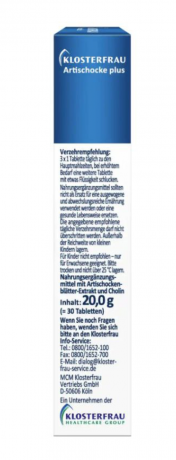 Klosterfrau Artischocke Plus Tabletten 30 stk, Экстракт листьев артишока для улучшения пищеварения, 30 таблеток