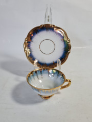 Кофейная пара винтажная RW Bavaria, бело-синий фарфор с декором и обильной позолотой, 9 x 4,5 см / 12 см, Германия, 1960-70гг.